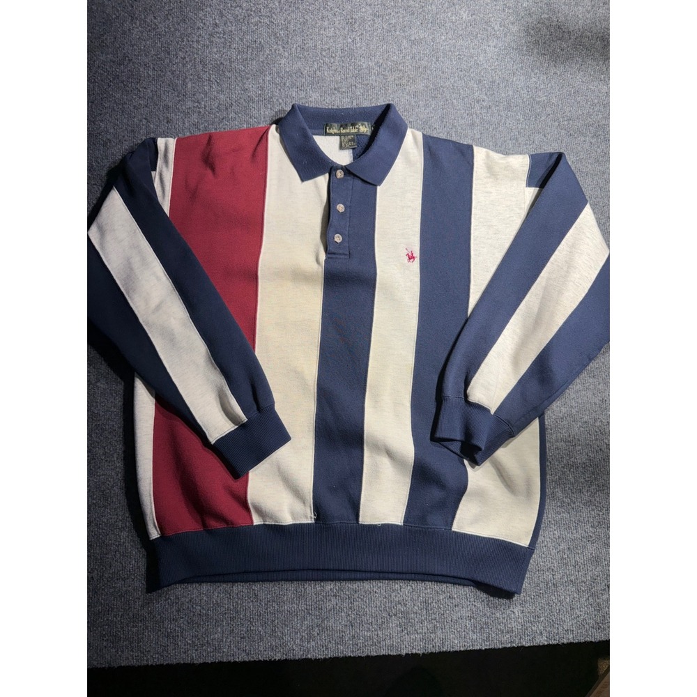 Knights of the Round Table Mens Striped Polo Sweatshirt Navy Cream L 18586
